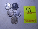 5 Buffalo Nickels W/ Legible Dates
