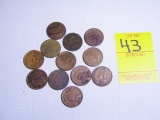 Lot Of 12 Indan Head Pennies