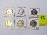 6 Uncirculated Bicentennial Kennedy Halves In Coin Holders