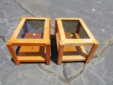 2 Solid Oak Wood End Tables W/ Tempered Glass Tops (local Pickup Only)