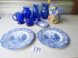 Lot Of Vtg Cobalt Blue Porcelain And Glass
