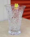 Vtg Bohemian Cut Lead Crystal Star Of David And Pinwheels Designed Vase