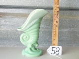 Vtg Sea Foam Green Cornucopia Vase Signed 608 U S A