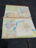 2 Large Plastic Coated Maps: Pickens And Anderson Counties, South Carolina