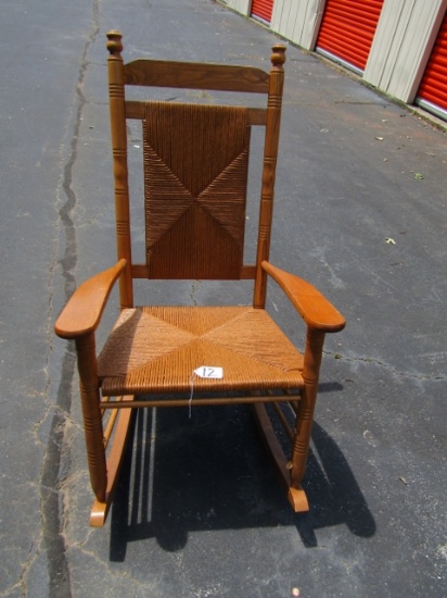 Cracker Barrel Solid Oak Rocking Chair W/ Brush Seat And Back (NO SHIPPING)