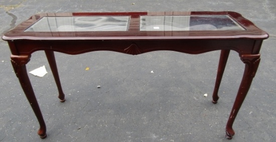 Vtg Cherry Wood Entry / Sofa Table W/ Plexiglass Inserts  (NO SHIPPING)