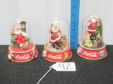 One 1994 And Two 1996 Frankin Mint Coca Cola Figurines In A Dome