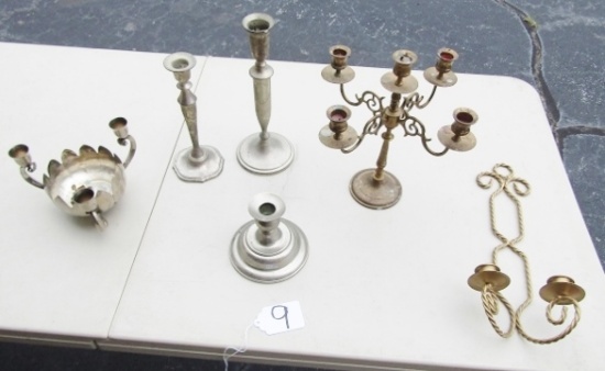 Lot Of Vtg Silver Plated And Brass Candle Holders