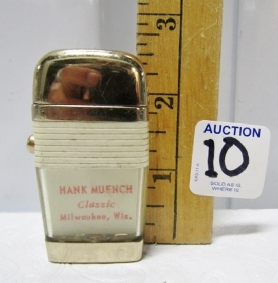 Vtg Scripto Vu - Lighter W/ Advertising For The Hank Muench Classic