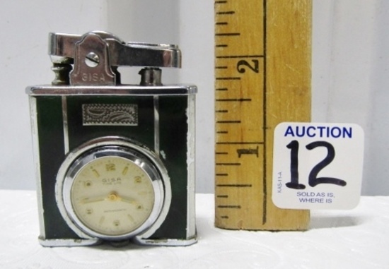 Vtg Gisa De Luxe Lighter W/ Watch Combination