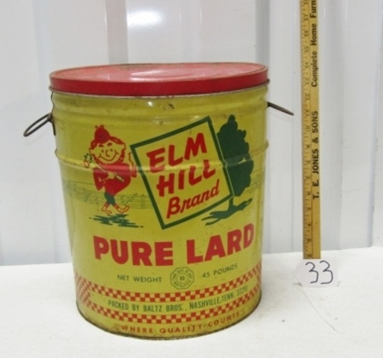 Vtg 45 Pound Bucket Of Elm Hill Brand Lard