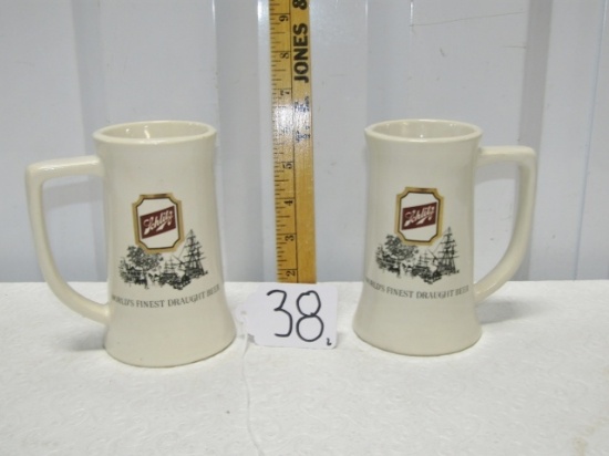 2 Vtg Schlitz Beer Advertising Stoneware Mugs