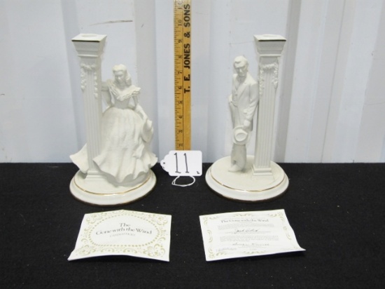 Vtg 50th Anniversary Gone With The Wind Candlesticks By Frankin Mint W/ C O A