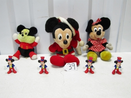 3 Vtg Mouse Plush Toys And 4 Hard Plastic Mickey Mouse Figures