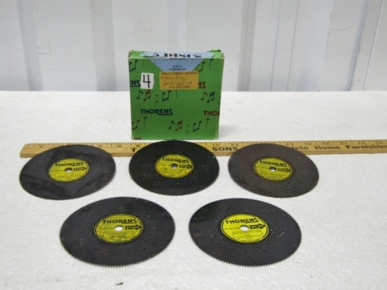 Box Of 5 Vtg Thorens Music Box Discs, Made In Switzerland