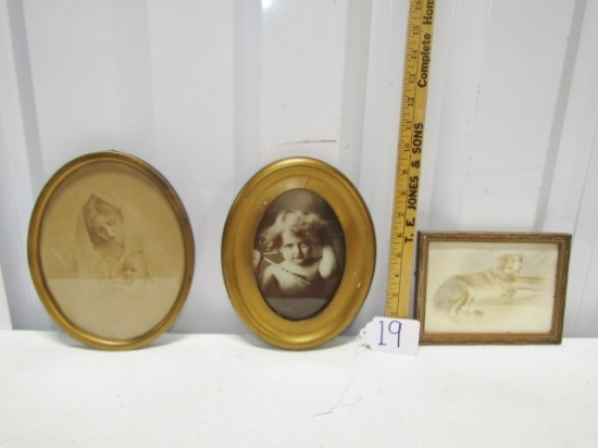 Lot Of 3 Antique Circa 1905 Genuine Pictures In Frames