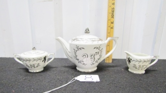 Vtg Hand Painted Teapot, Sugar Bowl And Creamer By Lefton China