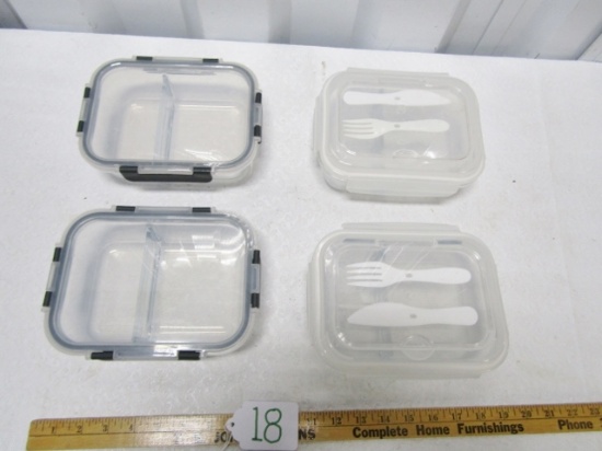 4 Glass W/ Plastic Snap Shut Tops Lunch / Storage Containers