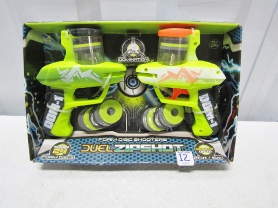 N I B Duel Zipshot Foam Disc Shooters W/ 24 Foam Discs