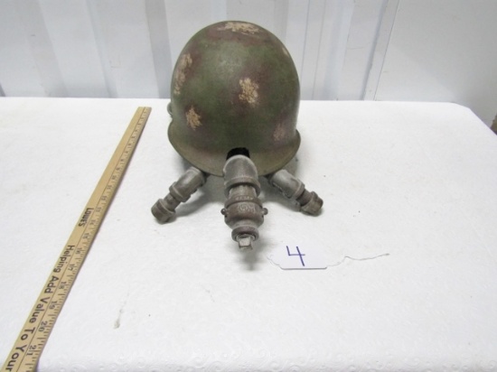 Vtg Tramp Art: Old Army Helmet And Pipes Made Into A Turtle