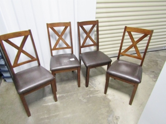 Set Of 4 Solid Wood Dining Chairs W/ Vinyl Covered Seats (No Shipping)