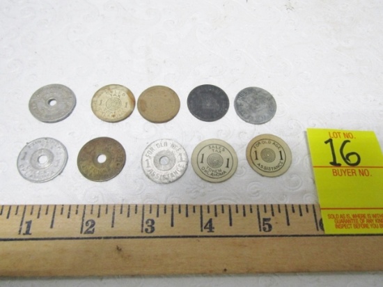 Lot Of 10 Vtg Sales Tax And Old Age Tokens