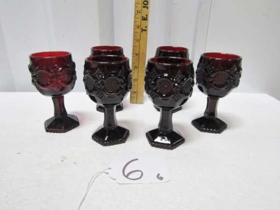 Set Of 6 1876 Cape Cod Ruby Red Wine / Sherry Goblets By Avon