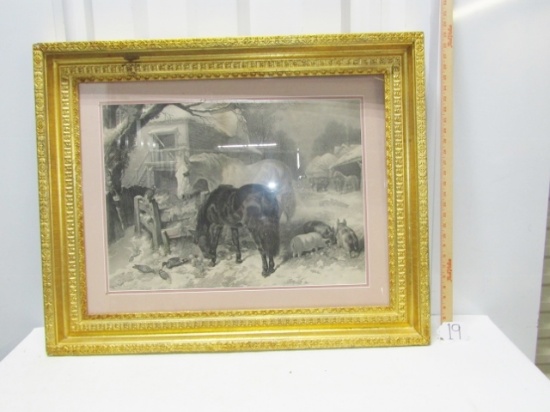 Beautiful Double Matted Farm Print In A Wood Gilded Frame  (LOCAL PICK UP ONLY)