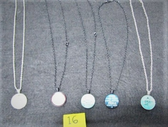 5 Necklaces W/ Bubble Front Message Pendants