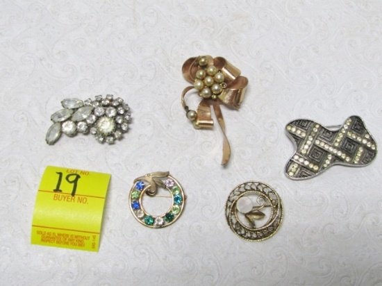 Lot Of 5 Vtg Brooches