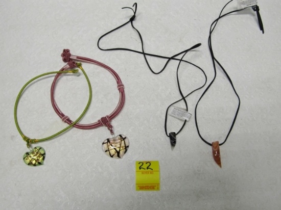 4 Necklaces W/ Art Glass Pendants