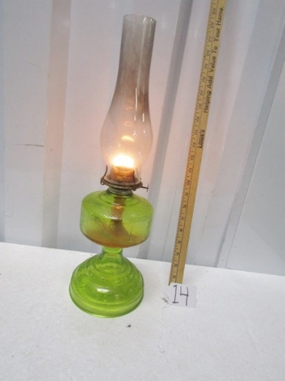 Vtg P And A Risdon Mfg Green Glass Oil Lamp