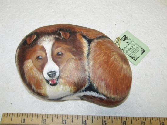 Vtg 1997 Hand Painted Dog On A River Rock By Juliet Jackson, Tryon, N C