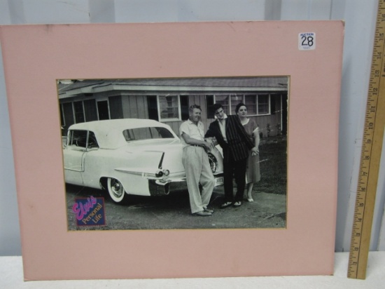 Photo Copy Of Elvis Presley And His Parents Leaning On A Cadillac