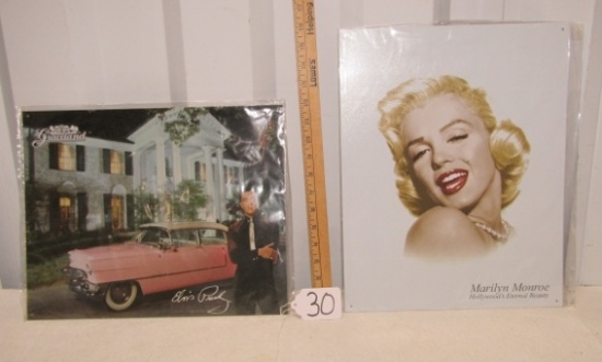 2 New Metal Signs Of Elvis And Marilyn