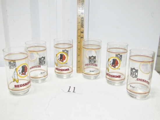 Set Of 6 Vtg Washington Redskins Mobil Oil N F L Glasses