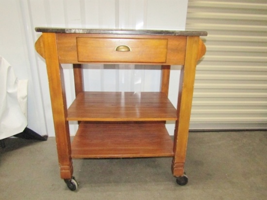 Solid Wood W/ Marble Top Rolling Kitchen Island (LOCAL PICK UP ONLY)