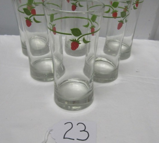 Set Of 6 Vtg Glasses W/ Strawberries On Them