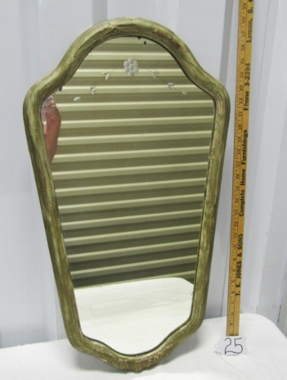 Antique Wall Mirror W/ Floral Design At Top   (NO SHIPPING)