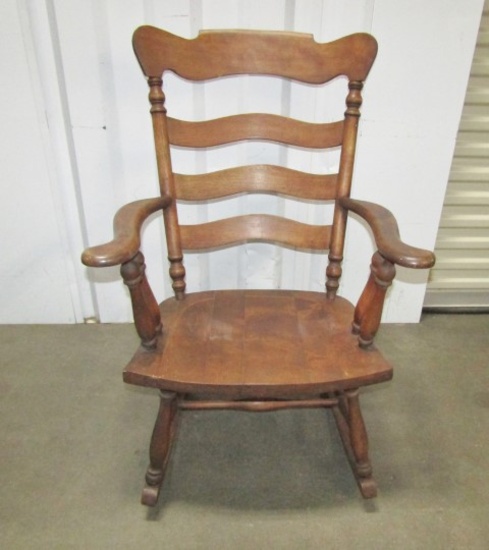 Vtg Solid Oak Rocking Chair  (NO SHIPPING)
