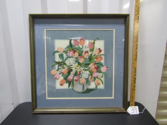 Beautifully Done Vtg Embroidery Floral Picture