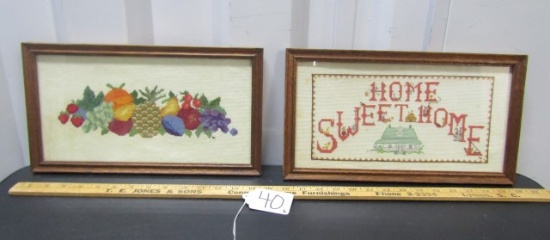 2 Vtg Framed Cross Stitch Embroideries