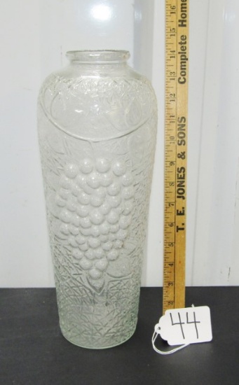 14" Tall Glass Vase W/ Embossed Grape Cluster