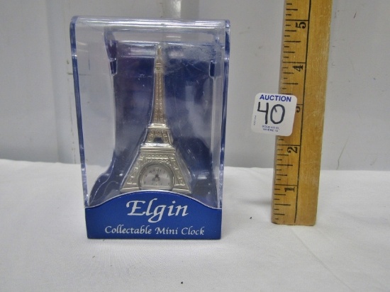 New, Never Opened, Elgin Eiffel Tower Collectible Mini Clock