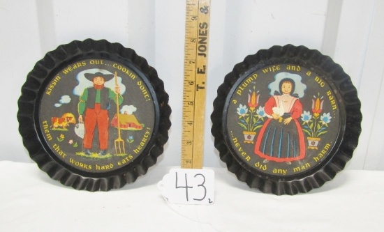 2 Wall Hanging Metal Tole Twins