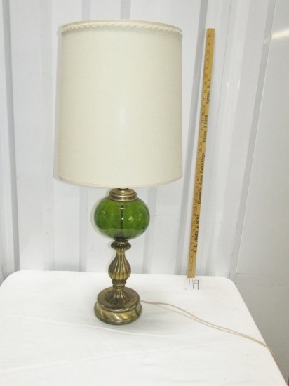 Vtg Brass And Green Glass Lamp (NO SHIPPING)