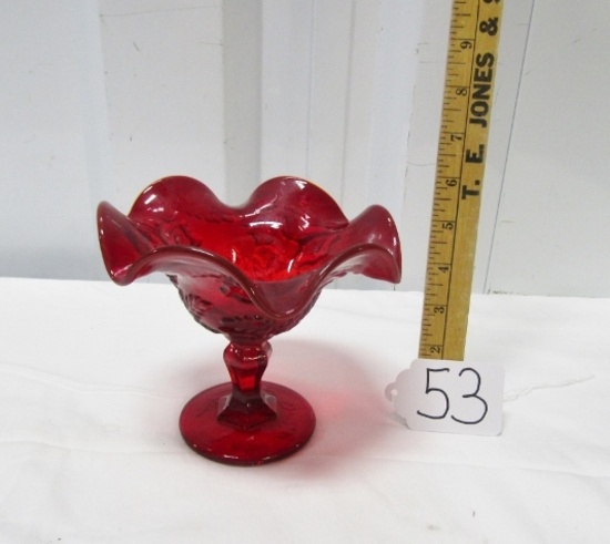 Vtg Ruby Red Glass Compote