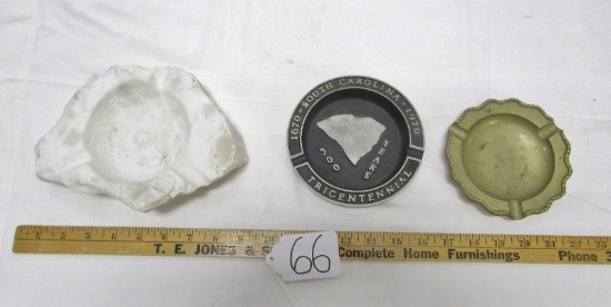 3 Vtg Ashtrays: White Italian Alabaster; South Carolina Tricentennial And