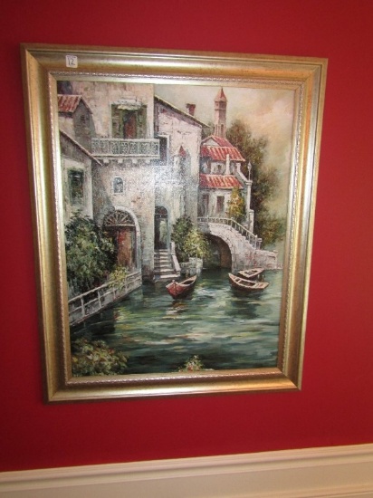 Beautiful Textured Print Of A Venice, Italy Neighborhood In A Gilded Frame (Local Pick Up Only)
