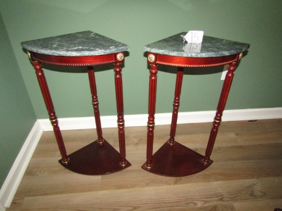 2 Modern Wood W/ Marble Top Corner Tables / Stands (Local Pick Up Only)